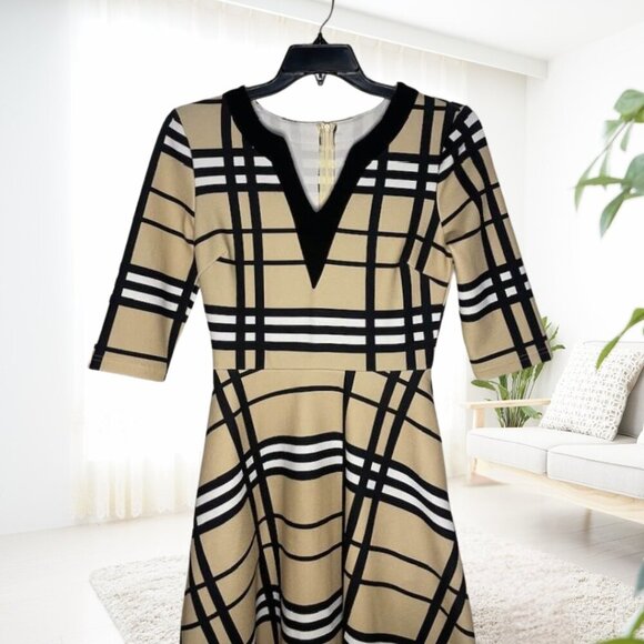 SHEIN Tan & Black Plaid Fit-and-Flare Dress w/ Pockets • Size Small - Picture 6 of 14